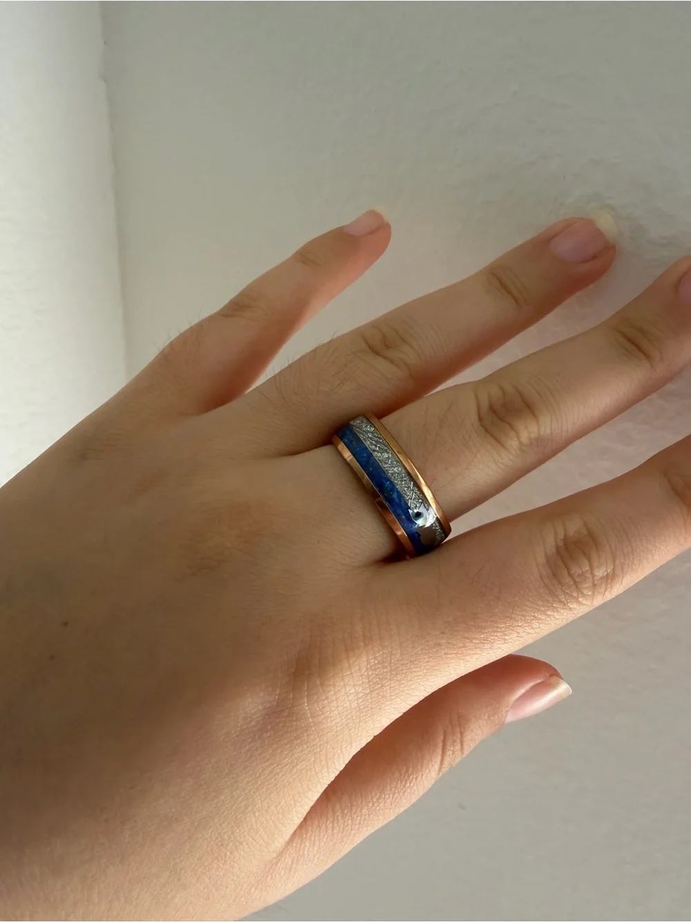 Blue and Silver Inlay Men’s Fashion Ring Size 11